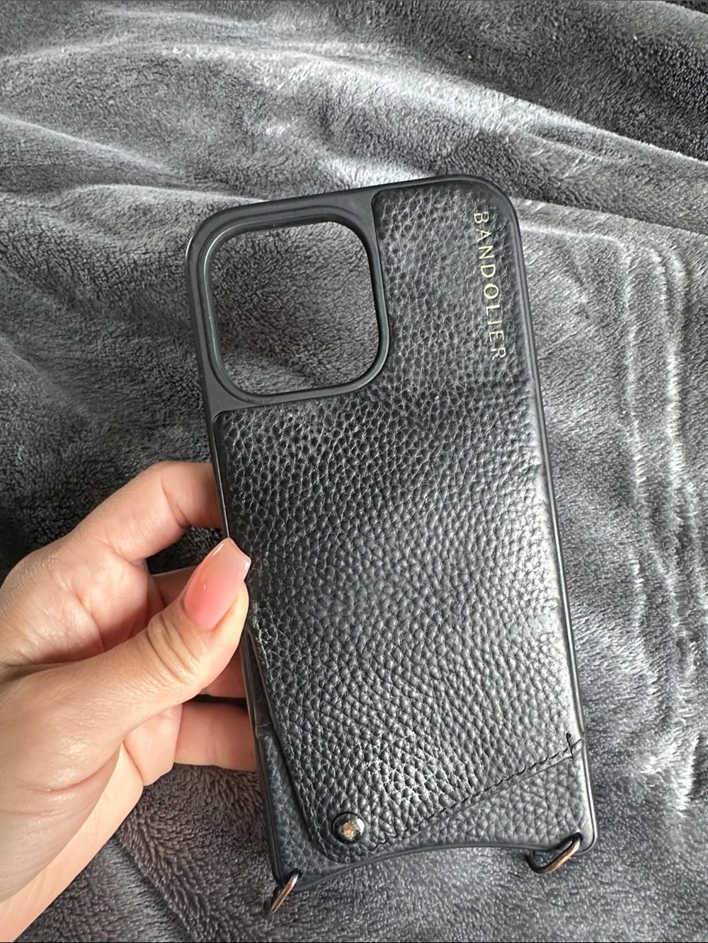 Bandolier Black Leather iPhone 14 Pro Max Crossbody Case